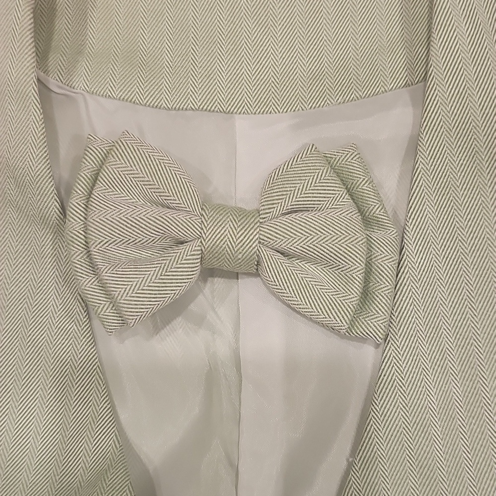 N 3 Piece Bow Tie Pale Mint Sage Green Vest Suit Sz 6-8yr - Picture 5 of 6